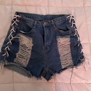 Distressed jean shorts